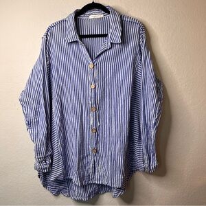 Mododoc Los Angeles Blue & White Striped Distressed Tunic Top Size Large
